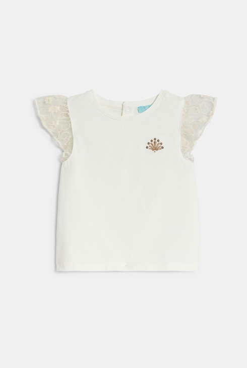 Baby girl's white embroidered short-sleeve T-shirt 2