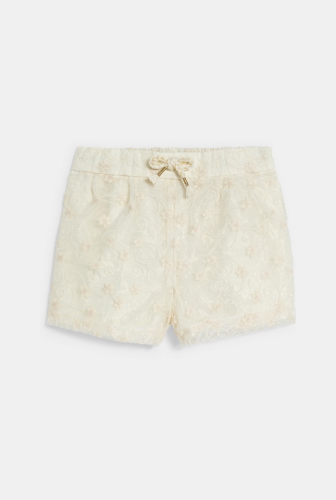 Baby girl's chic white embroidered shorts with darts 2