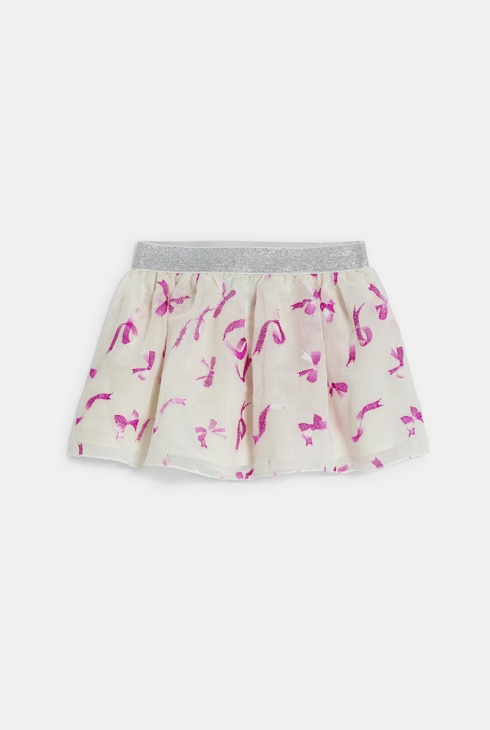Baby girl's pink flowing skirt with bows and shiny waistband 2