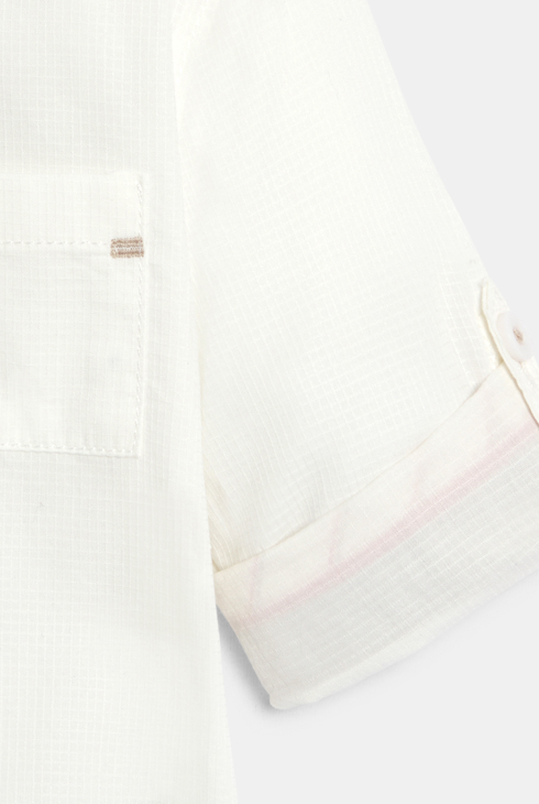 Baby boy's white textured cotton shirt with Henley collar 2