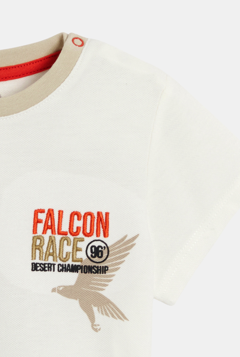 Baby boy's white piqué fabric T-shirt with falcon design 2