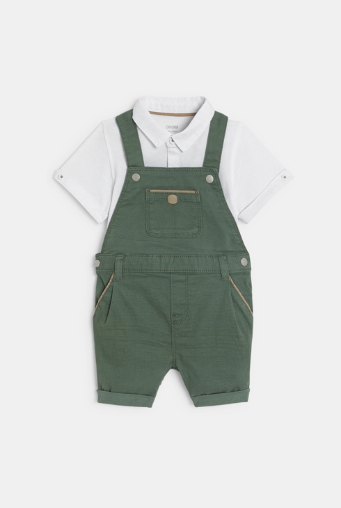 Baby boy's green short dungarees and polo shirt 2