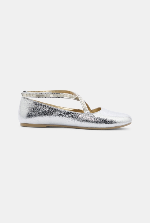 Girl's grey iridescent cross-over ballerina flats 1