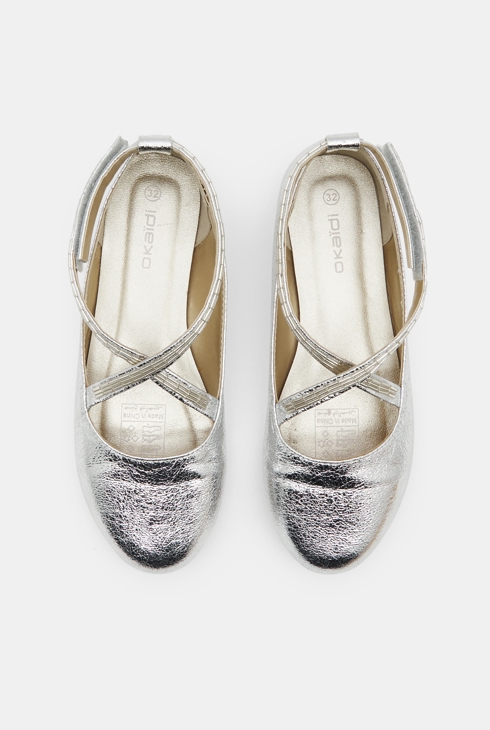 Girl's grey iridescent cross-over ballerina flats 2