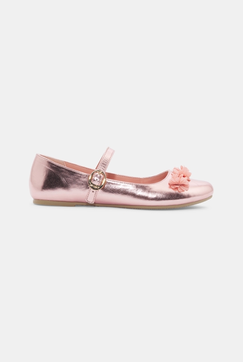 Girl's pink strappy flower ballerina flats 1