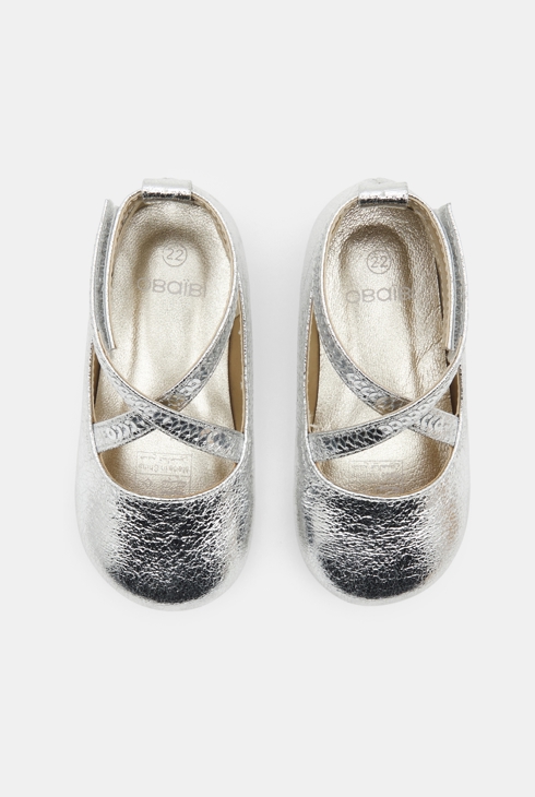Baby girl's grey iridescent cross-over ballerina flats 2