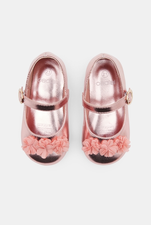 Baby girl's pink strappy flower ballerina flats 2