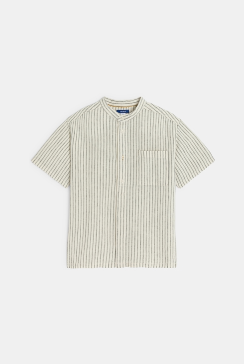 Chemise manches courtes en lin rayé beige Garçon 2