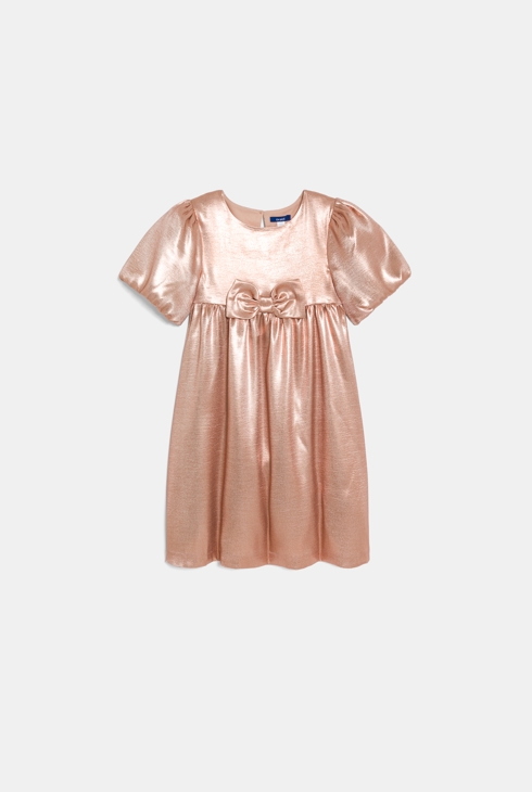 Girl's pink sparkly crêpe dress with balloon sleeves 2