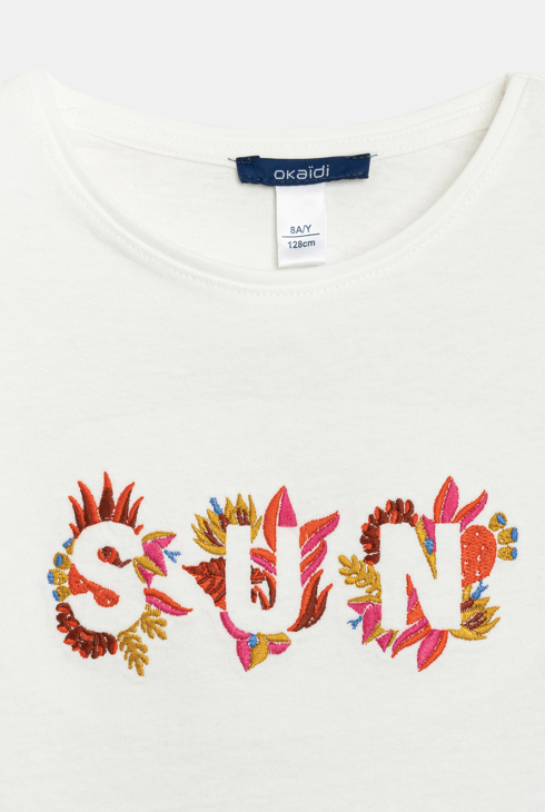 T-shirt manches courtes brodé blanc Fille 2