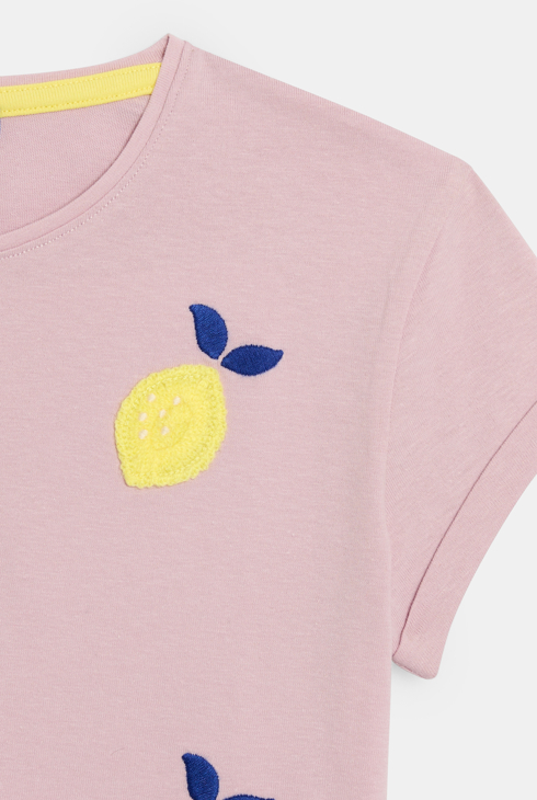 T-shirt manches courtes brodé rose Fille 2