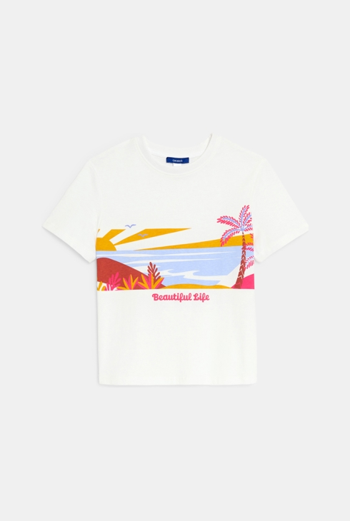 T-shirt manches courtes motif panoramique blanc Fille 2