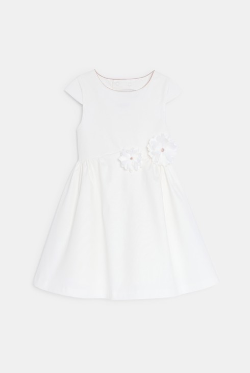 Jednobojna bijela šik haljina s ukrasnim cvjetovima za djevojčice 2