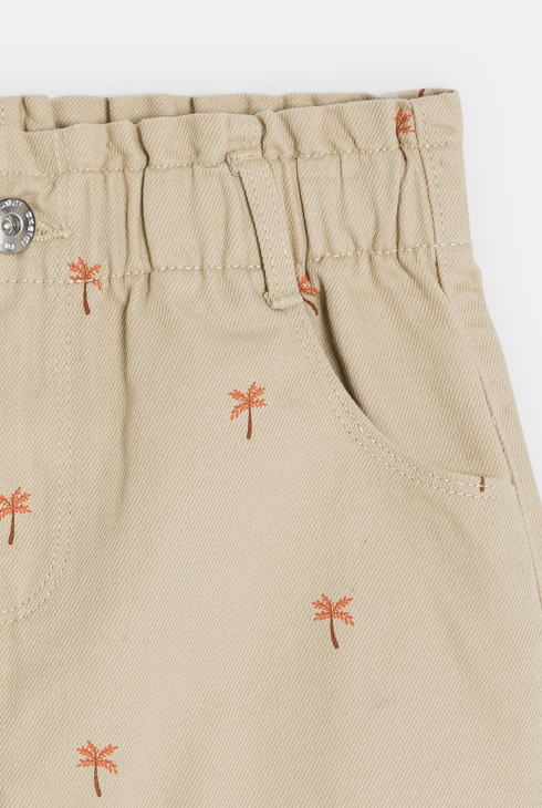 Short mom en toile motif palmier beige Fille 2