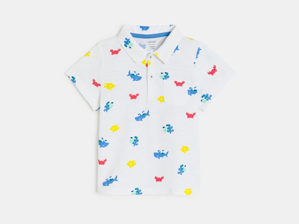 Poloshirt aus leichtem Jersey mit Tieren Weiß Kleinkind Junge 1