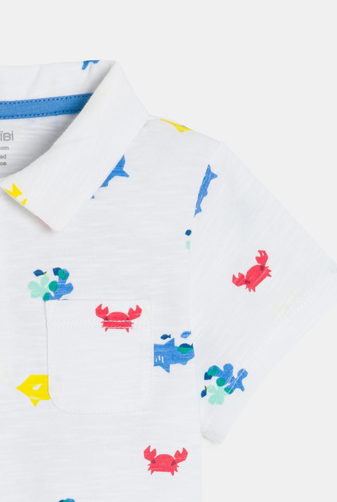 Polo punto jersey ligero animales blanco bebé niño 2