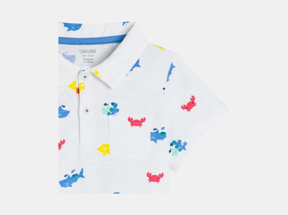 Poloshirt aus leichtem Jersey mit Tieren Weiß Kleinkind Junge 2