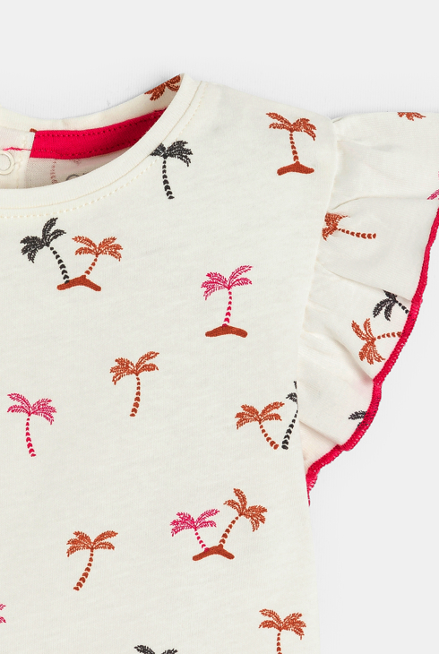 T-Shirt mit volantierten Ärmeln und Palmenprint in Weiß für kleine Mädchen 2