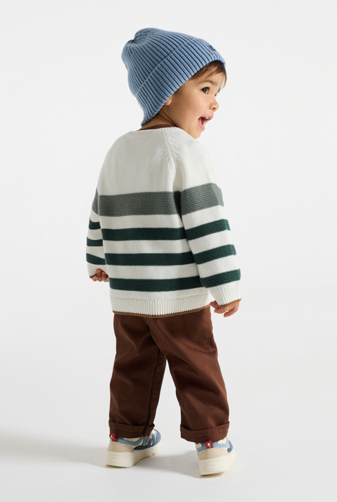 Zielony sweter dzianinowy w paski niemowlę chłopiec 1