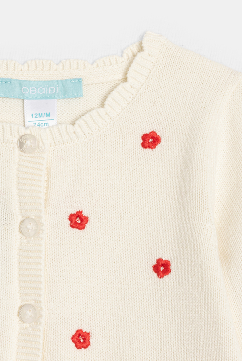 Weiße Strickjacke mit aufgestickten Blumen Kleinkind Mädchen 2