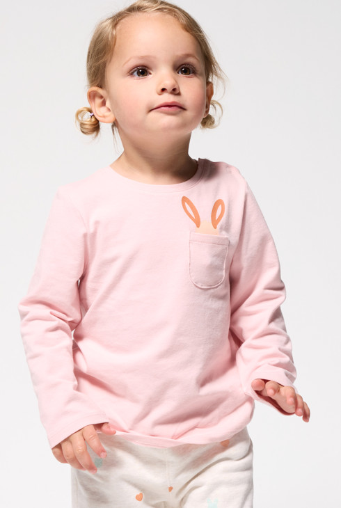 T-shirt a maniche lunghe rosa con coniglietto neonata 2