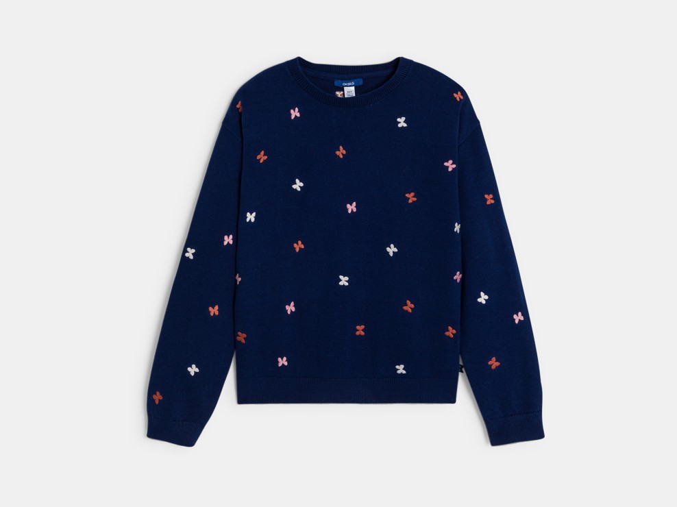 Pullover bestickt Schmetterling Mädchen blau 1