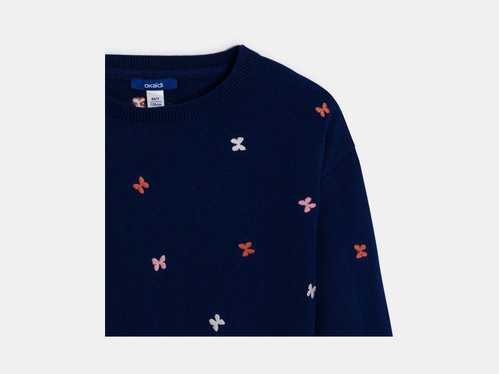 Pullover bestickt Schmetterling Mädchen blau 2