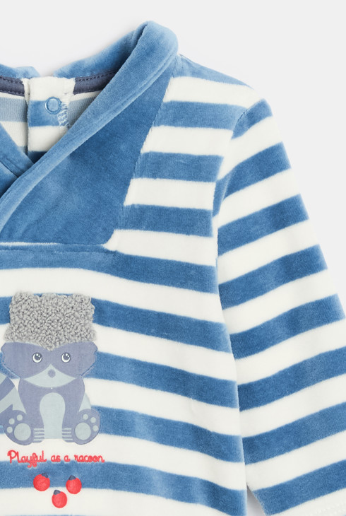 Pelele de terciopelo de rayas azul bebé niño 2