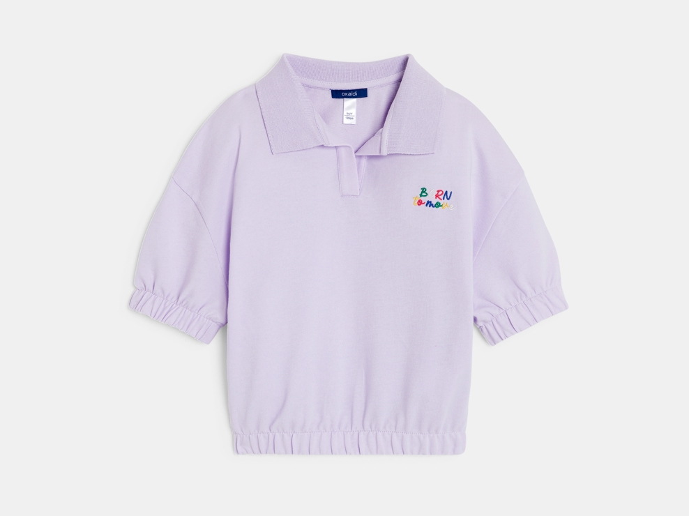 Sweatshirt Polokragen Kurzärmel blasslila Mädchen 2