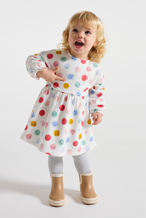 Emotions-Kleid aus leichtem Molton in Weiß für kleine Mädchen 1