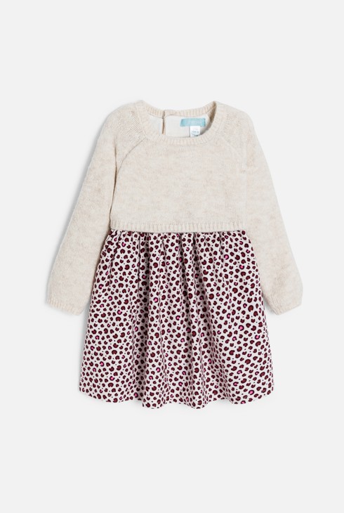 Kleid 2 in 1 Samtgewebe Leopard beige Kleinkind Mädchen 1