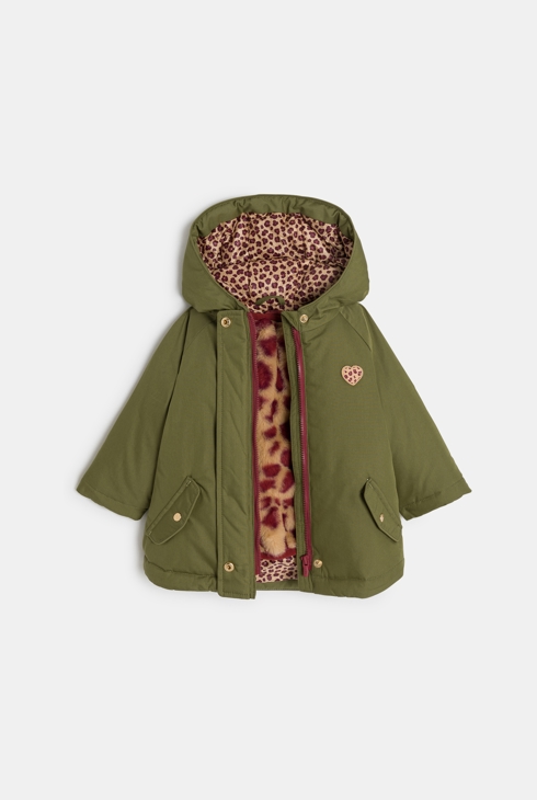 Parka forro chaleco desmontable leopardo verde caqui bebé niña 2