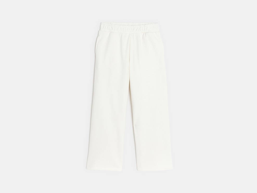 Pantalón de jogging de muletón liso corte ancho blanco niña 2
