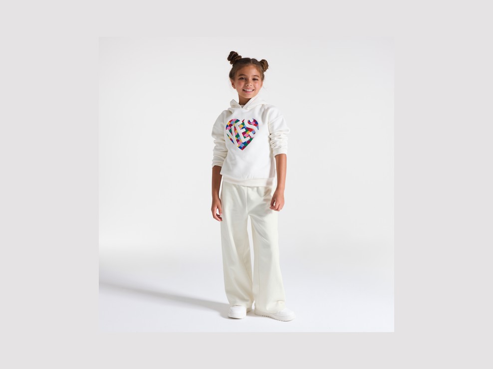 Pantalón de jogging de muletón liso corte ancho blanco niña 1