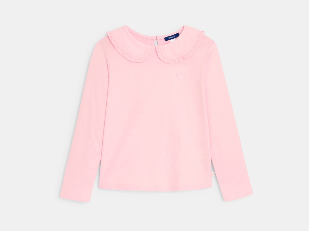 Camiseta de manga larga cuello babero rosa niña 1