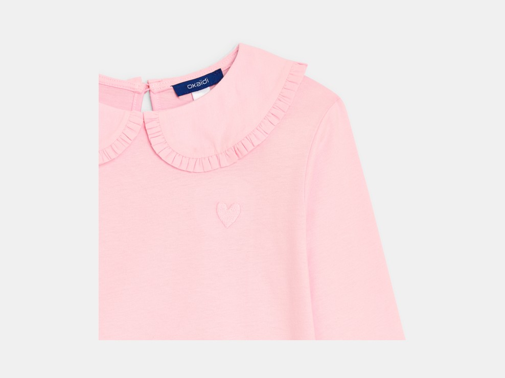 Camiseta de manga larga cuello babero rosa niña 2