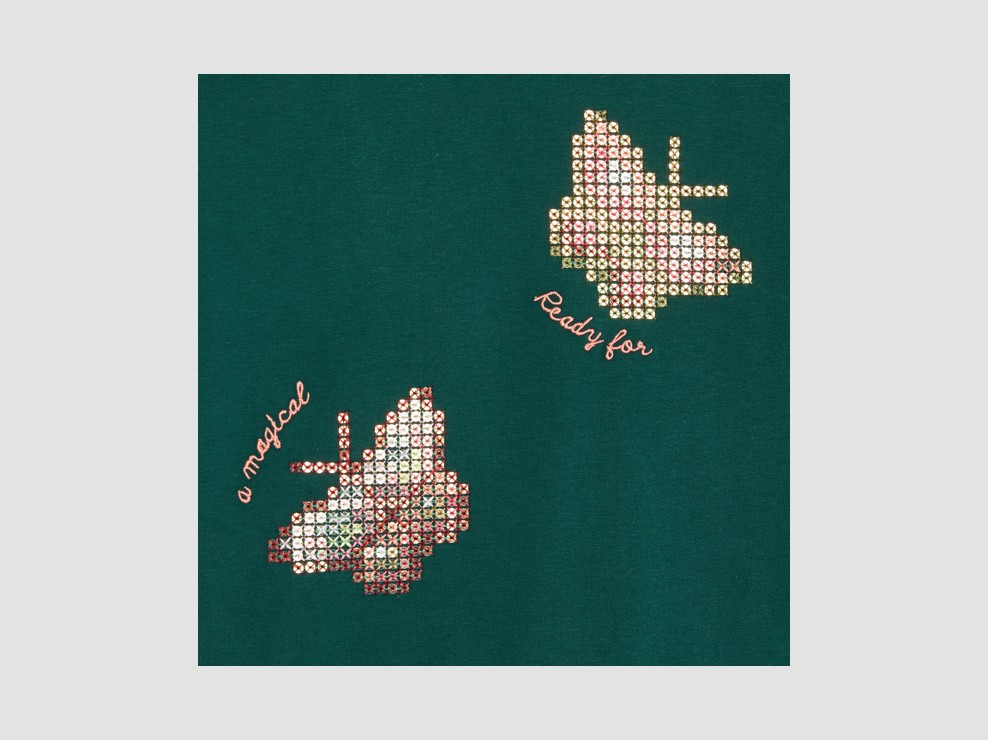 Grünes Langarm-T-Shirt mit Schmetterlingen für Mädchen 2