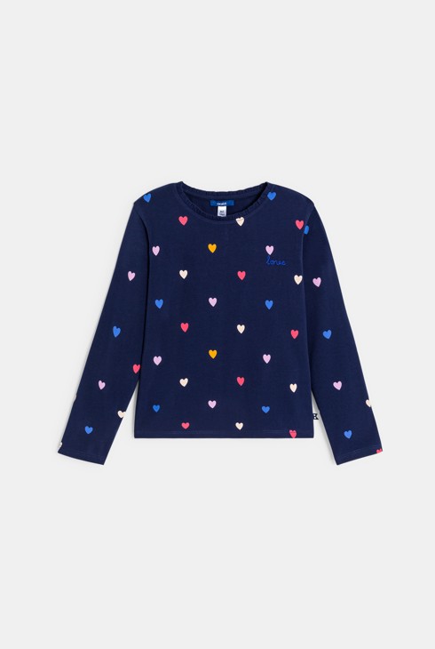 Camiseta de manga larga pequeños corazones azul marino niña 2