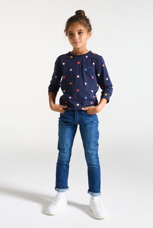 Camiseta de manga larga pequeños corazones azul marino niña 1