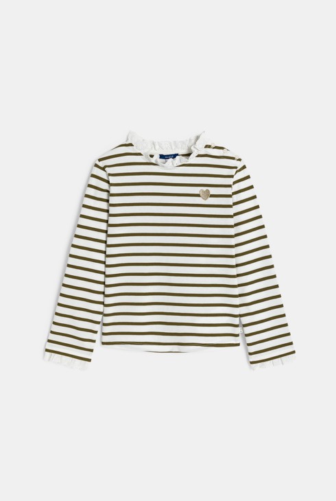 Camiseta marinera cuello encaje caqui niña 2