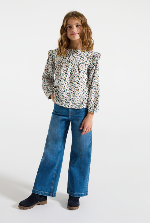 Blusa con volantes estampada gris niña 1