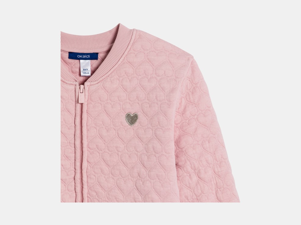 Teddy aus gestepptem Molton in Rosa mit Herzmotiv für Mädchen 2