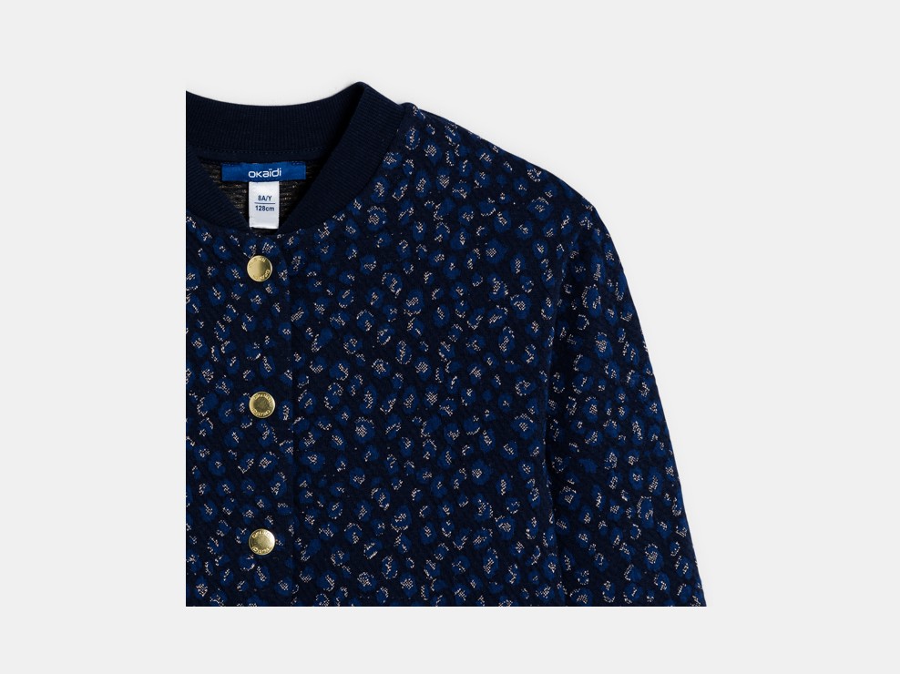 Blaue Teddyjacke aus bedrucktem Strick für Mädchen 2