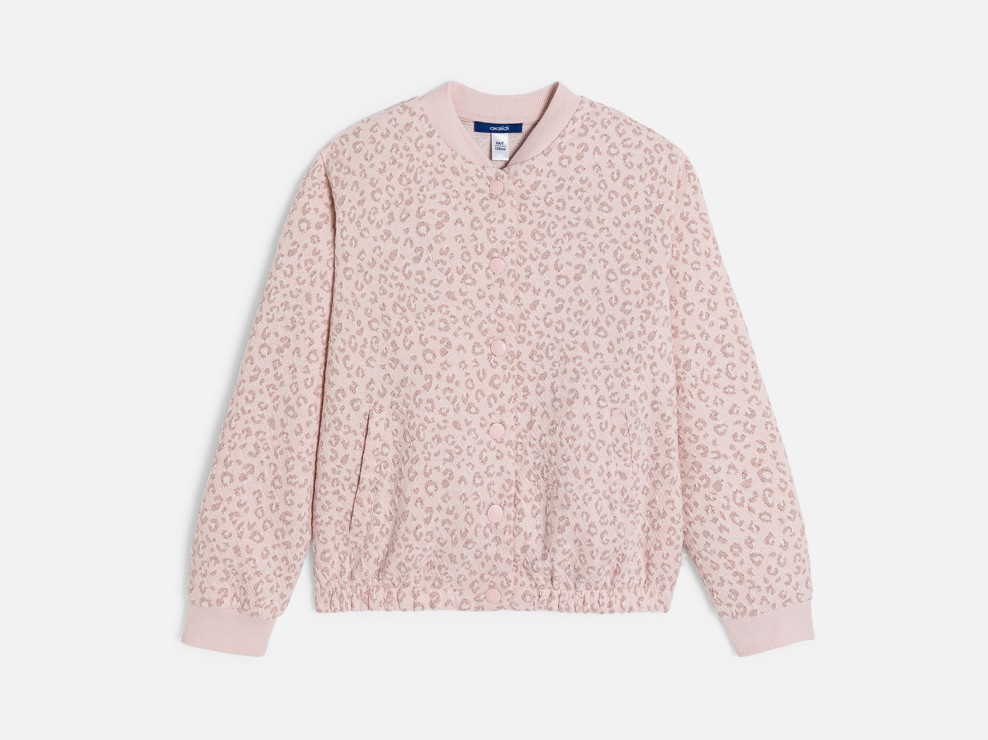 Rosa Teddyjacke aus bedrucktem Strick für Mädchen 1