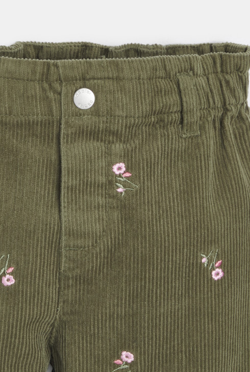 Geblümte Paperbag-Hose in Kaki-Grün für kleine Mächen 2