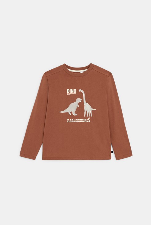 Smeđa majica dugih rukava s motivom dinosaura za dječake 2
