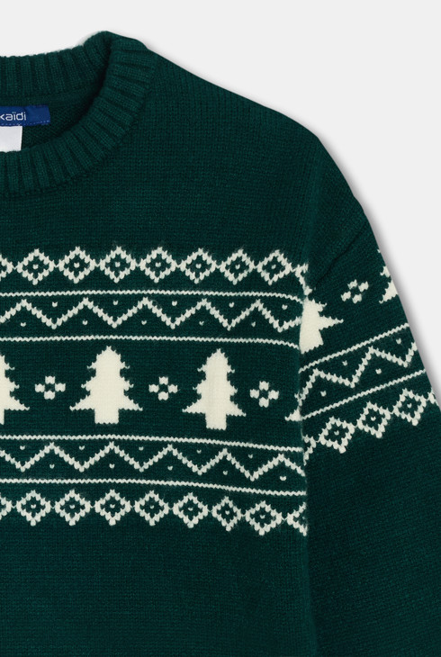 Jersey de punto verde motivo invernal niño 2