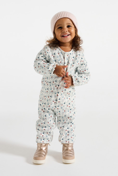 Tutina beige con motivo gatto per neonata 1