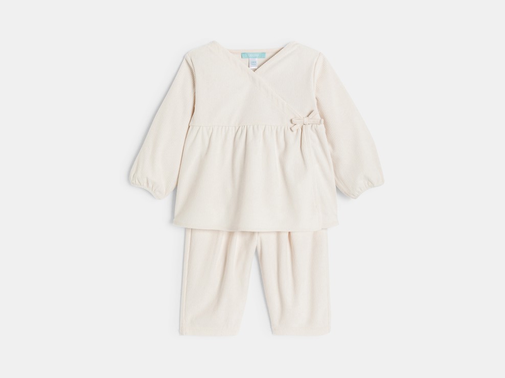 Ensemble beige en velours bébé fille 1