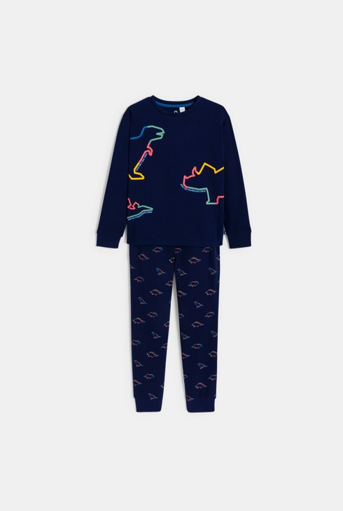 Pijama de terciopelo 2 piezas dinosaurios azul marino niño 2